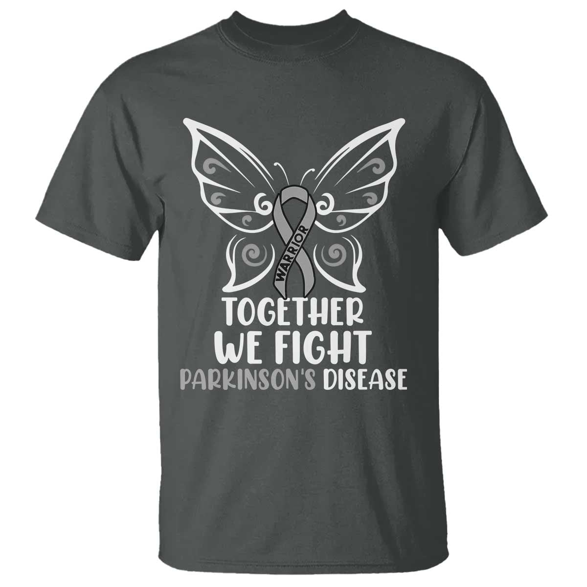 Parkinson's Awareness T Shirt We Fight Together Support Squad Gray Ribbon Butterfly