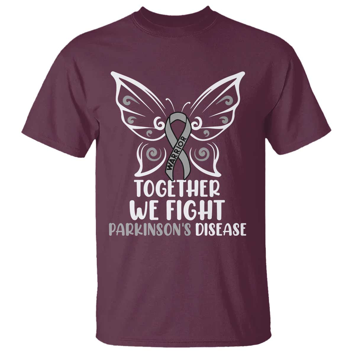 Parkinson's Awareness T Shirt We Fight Together Support Squad Gray Ribbon Butterfly