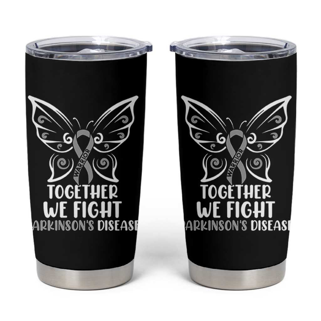 Parkinson's Awareness Tumbler Cup We Fight Together Support Squad Gray Ribbon Butterfly