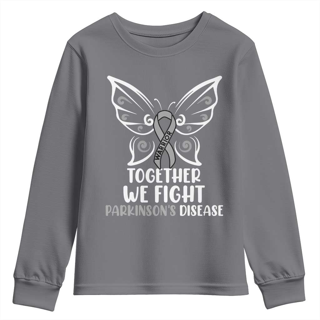 Parkinson's Awareness Youth Sweatshirt We Fight Together Support Squad Gray Ribbon Butterfly
