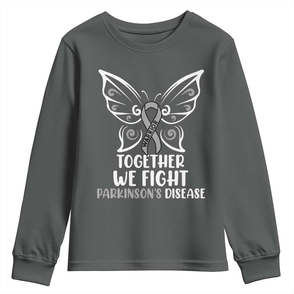 Parkinson's Awareness Youth Sweatshirt We Fight Together Support Squad Gray Ribbon Butterfly