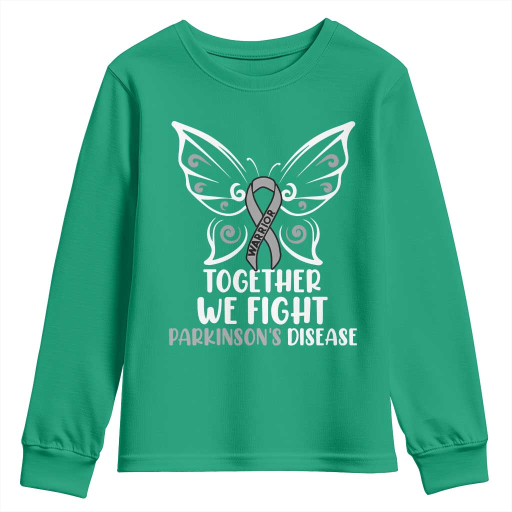 Parkinson's Awareness Youth Sweatshirt We Fight Together Support Squad Gray Ribbon Butterfly