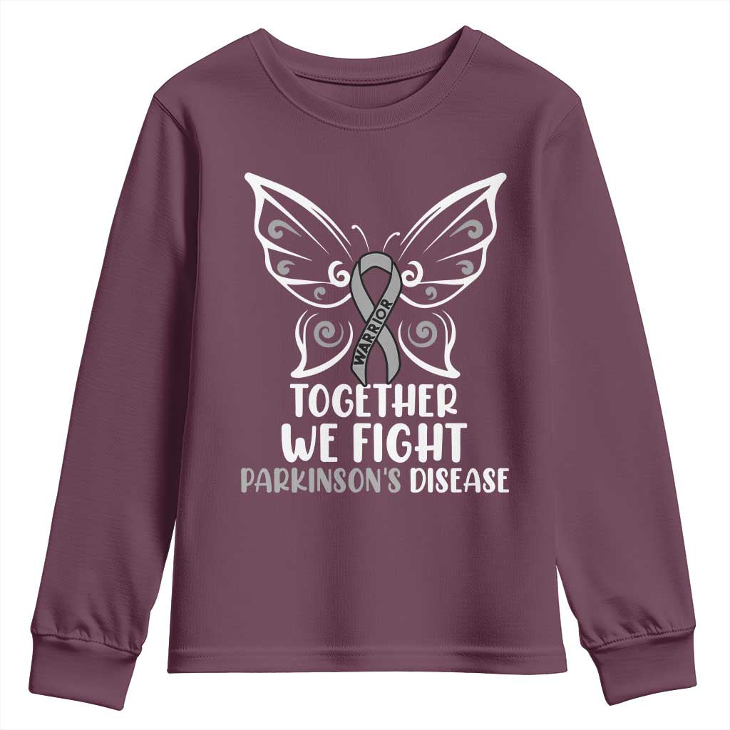 Parkinson's Awareness Youth Sweatshirt We Fight Together Support Squad Gray Ribbon Butterfly