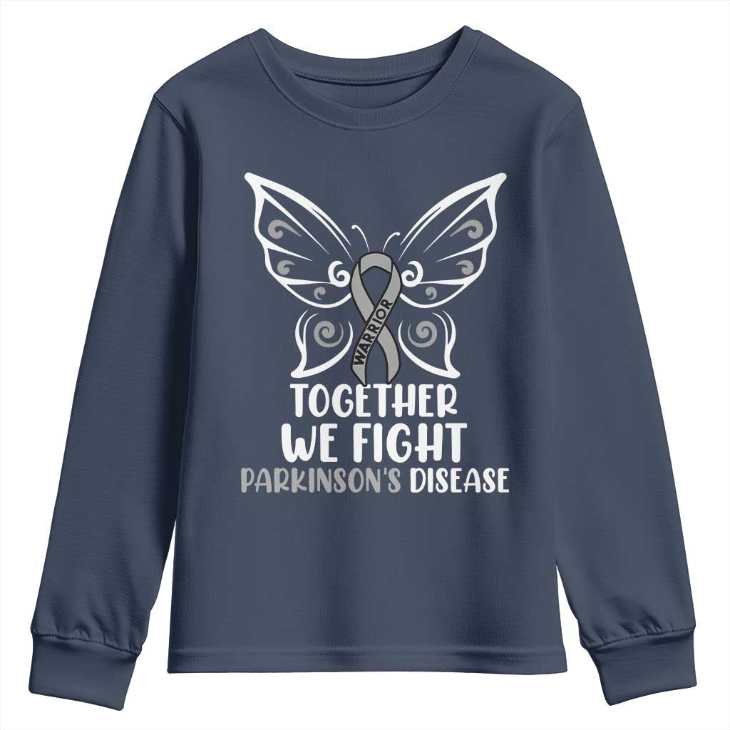 Parkinson's Awareness Youth Sweatshirt We Fight Together Support Squad Gray Ribbon Butterfly