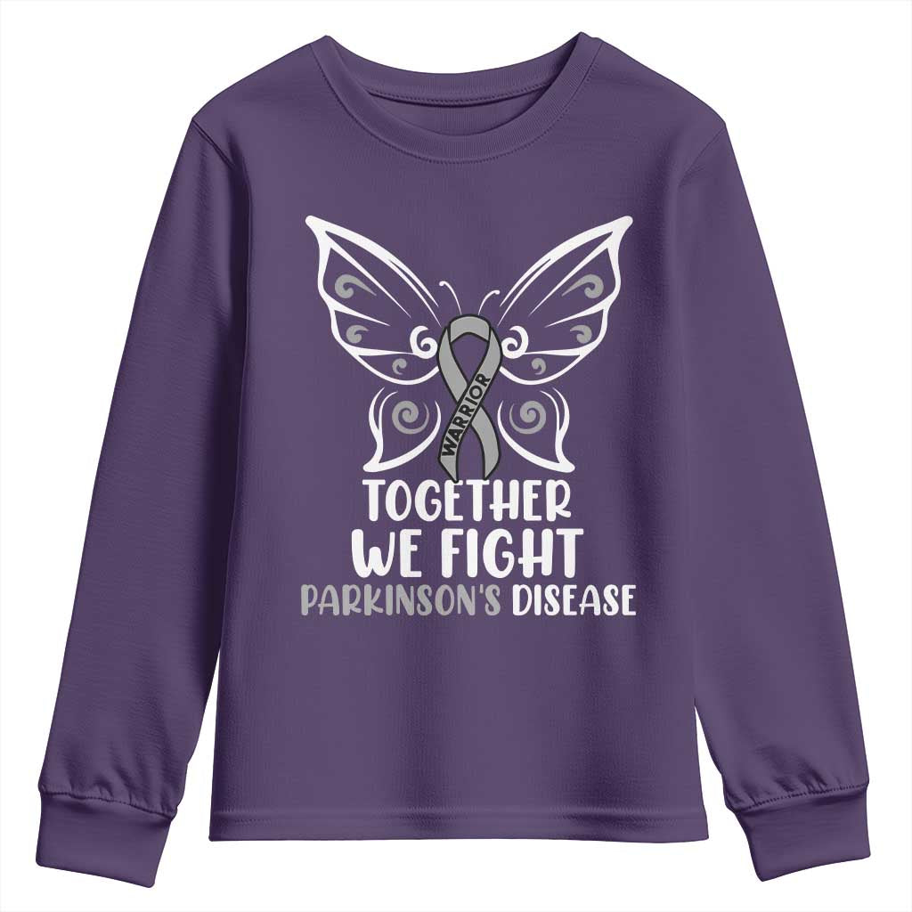 Parkinson's Awareness Youth Sweatshirt We Fight Together Support Squad Gray Ribbon Butterfly