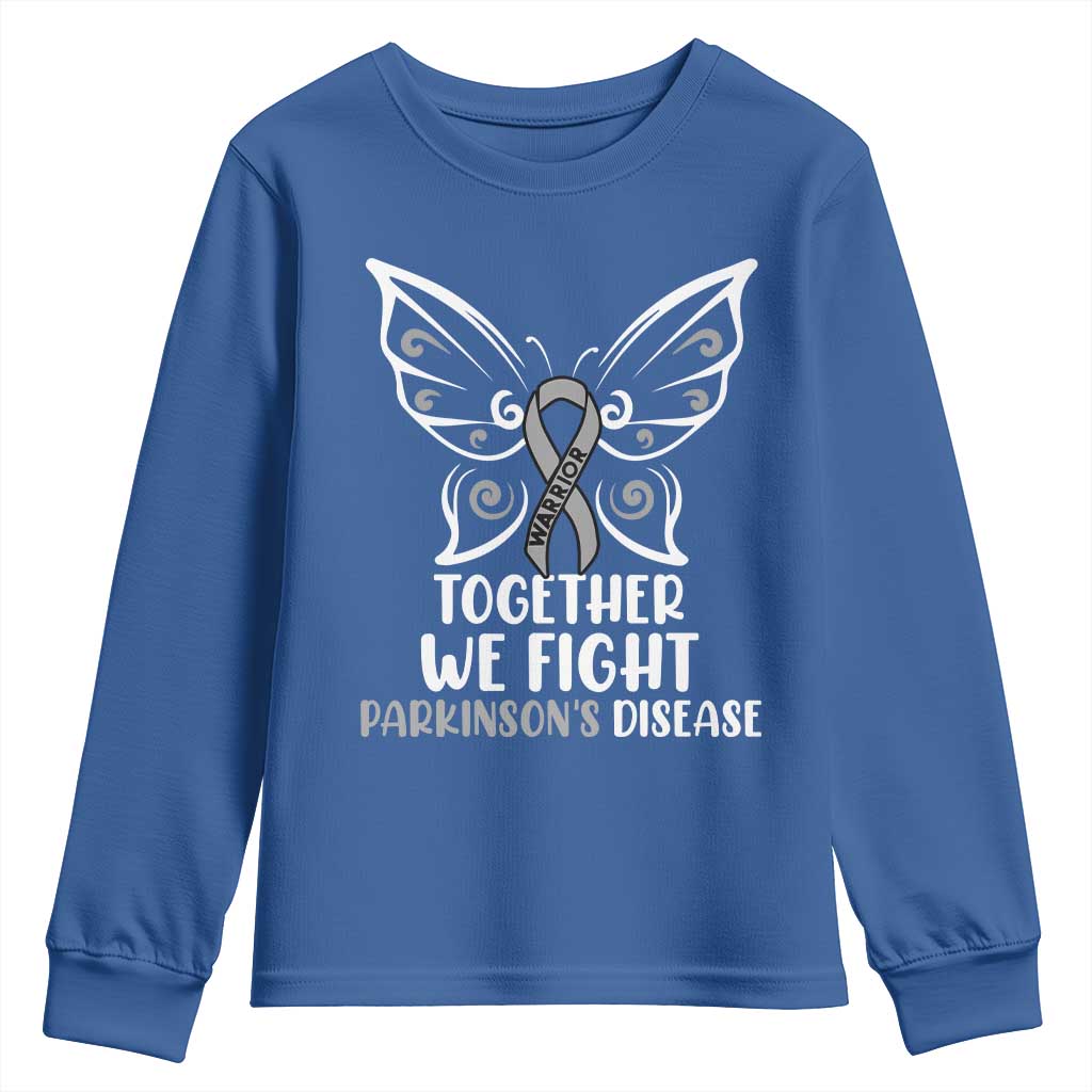 Parkinson's Awareness Youth Sweatshirt We Fight Together Support Squad Gray Ribbon Butterfly