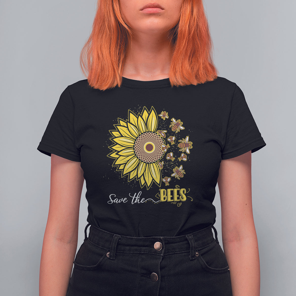 Sunflower Botanical Bee Save The Bees Inspirational Beekeeping Beekeeper T Shirt For Women - Wonder Print Shop