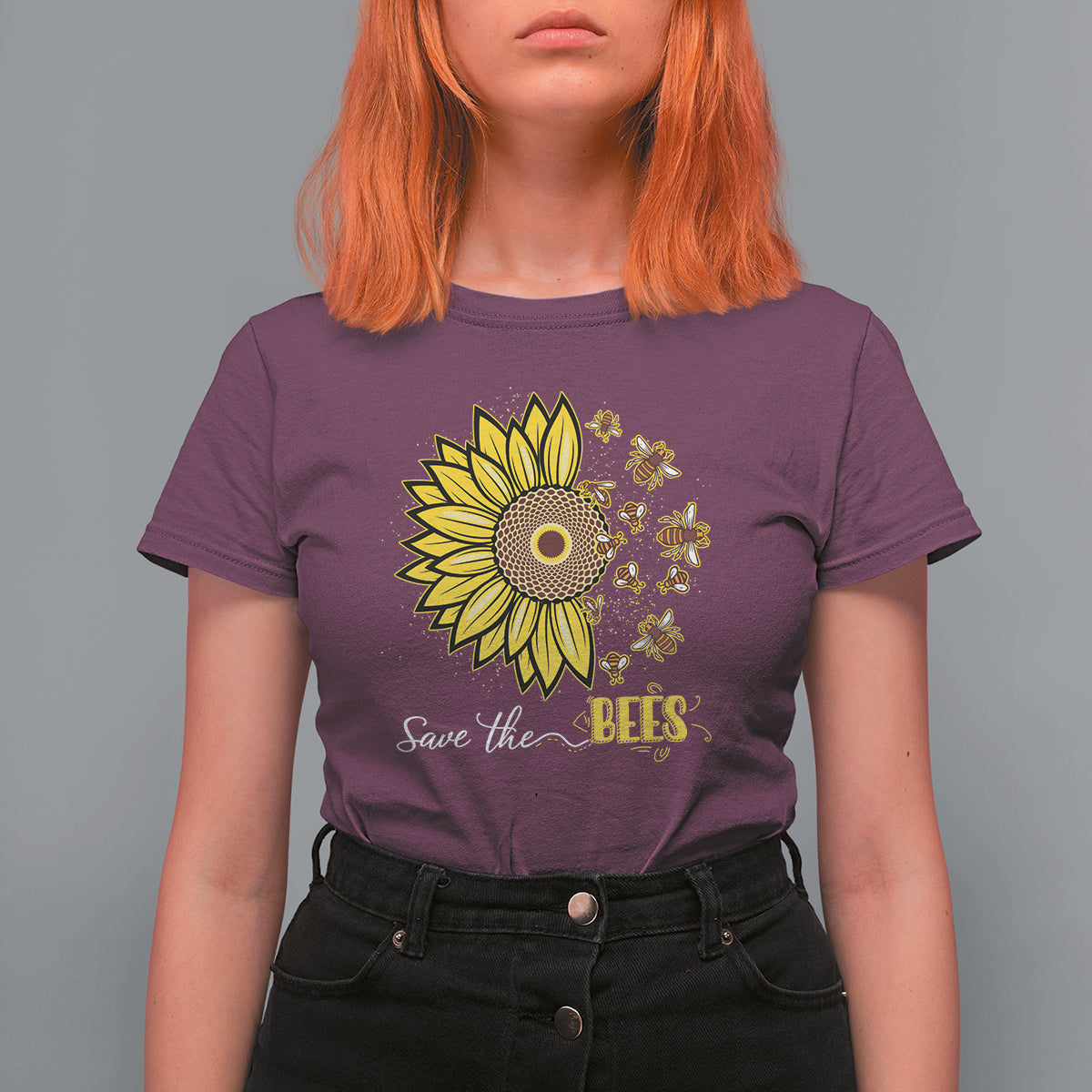 Sunflower Botanical Bee Save The Bees Inspirational Beekeeping Beekeeper T Shirt For Women - Wonder Print Shop
