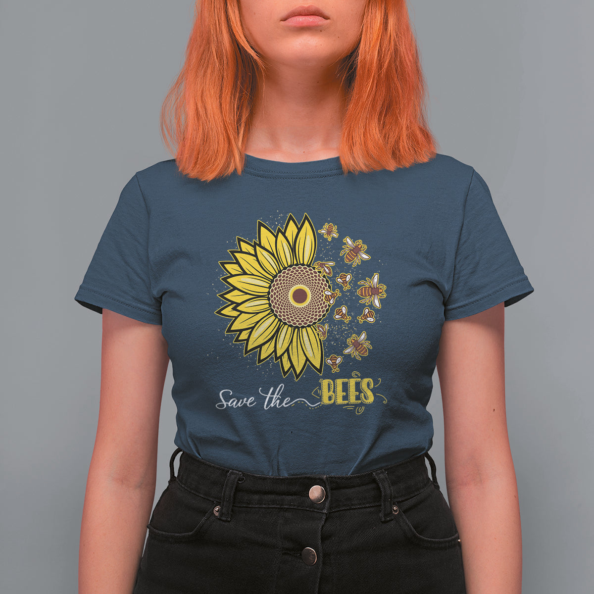 Sunflower Botanical Bee Save The Bees Inspirational Beekeeping Beekeeper T Shirt For Women - Wonder Print Shop