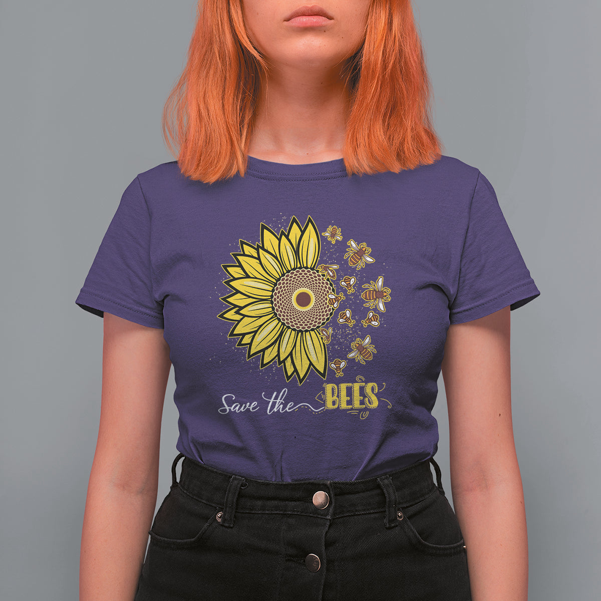 Sunflower Botanical Bee Save The Bees Inspirational Beekeeping Beekeeper T Shirt For Women - Wonder Print Shop