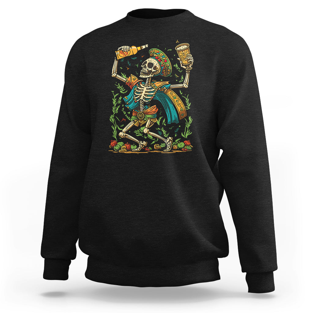 Mexican Skull Sweatshirt Mexican Skull Sugar Skull Drinking Let's Fiesta Women Men - Wonder Print Shop