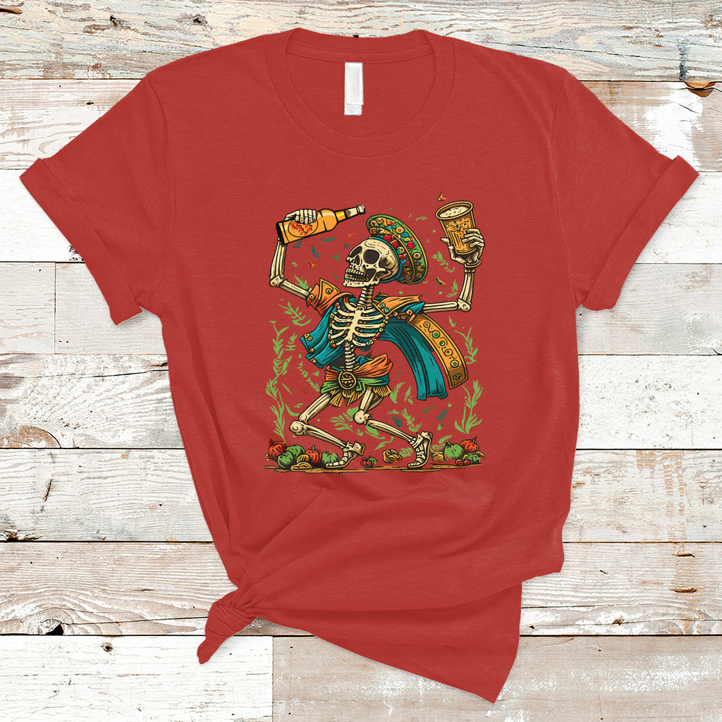 Mexican Skull T Shirt Mexican Skull Sugar Skull Drinking Let's Fiesta Women Men - Wonder Print Shop