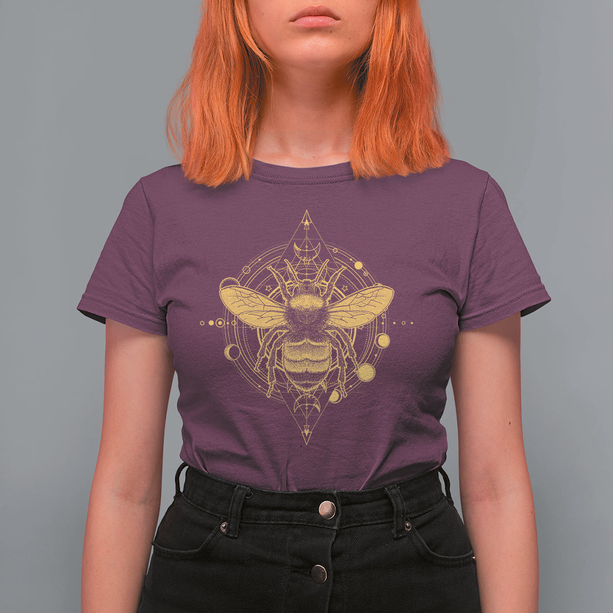 Celestial Entomology Bumblebee Geometric Yellow Bee Botanical T-Shirt for Women, Save The Bees Shirt, Gift for Bee Lover, Spiritual T Shirt For Women - Wonder Print Shop