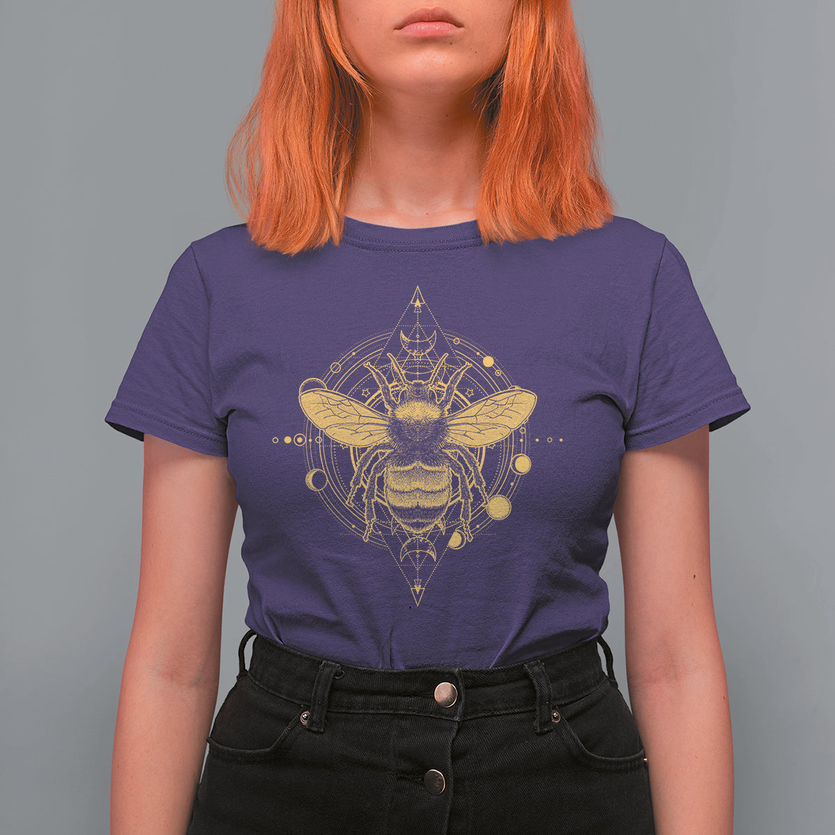 Celestial Entomology Bumblebee Geometric Yellow Bee Botanical T-Shirt for Women, Save The Bees Shirt, Gift for Bee Lover, Spiritual T Shirt For Women - Wonder Print Shop