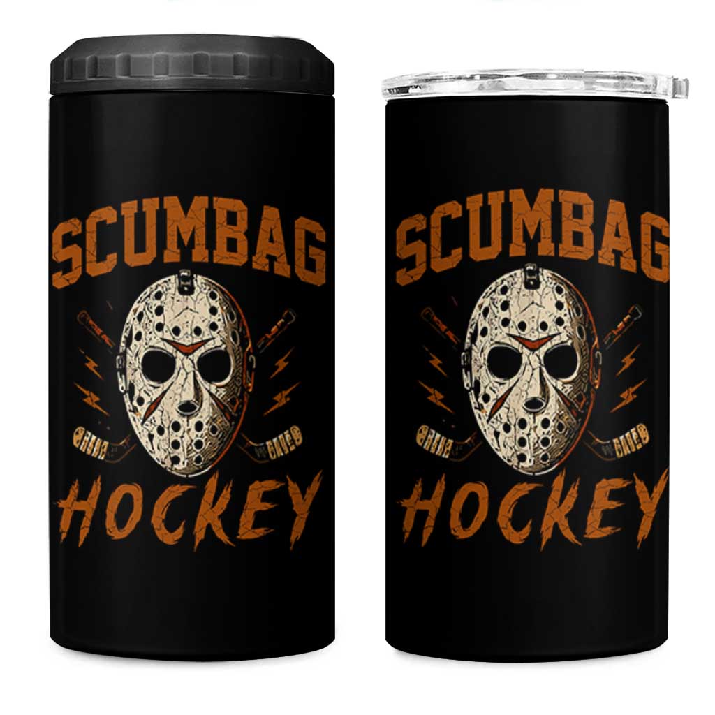 Scumbag Hockey Goalie Mask Distressed Sports Graphic 4 in 1 Can Cooler Tumbler