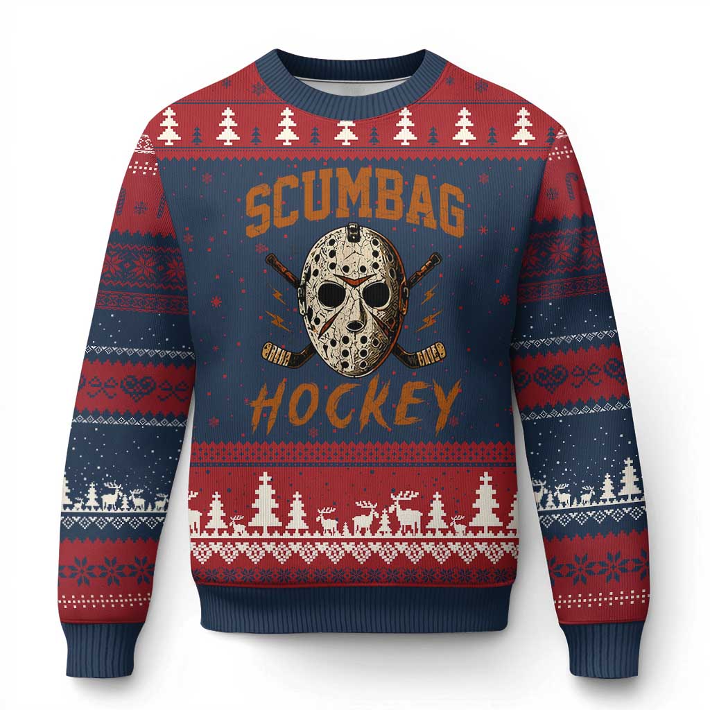 Scumbag Hockey Goalie Mask Distressed Sports Graphic Ugly Christmas Sweater
