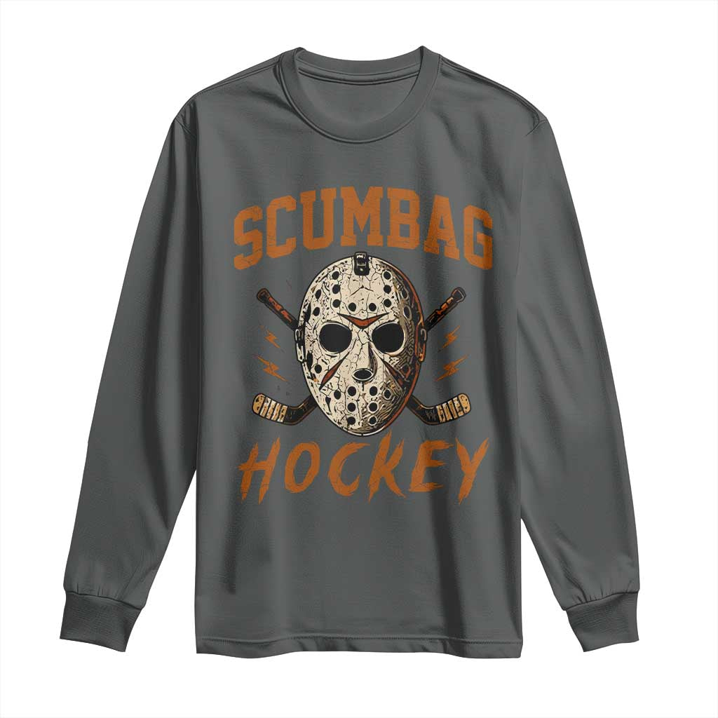 Scumbag Hockey Goalie Mask Distressed Sports Graphic Long Sleeve Shirt
