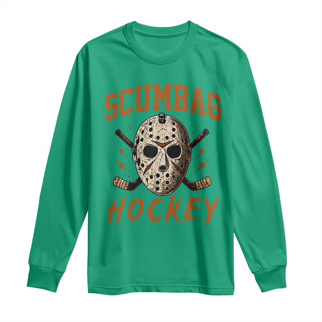 Scumbag Hockey Goalie Mask Distressed Sports Graphic Long Sleeve Shirt