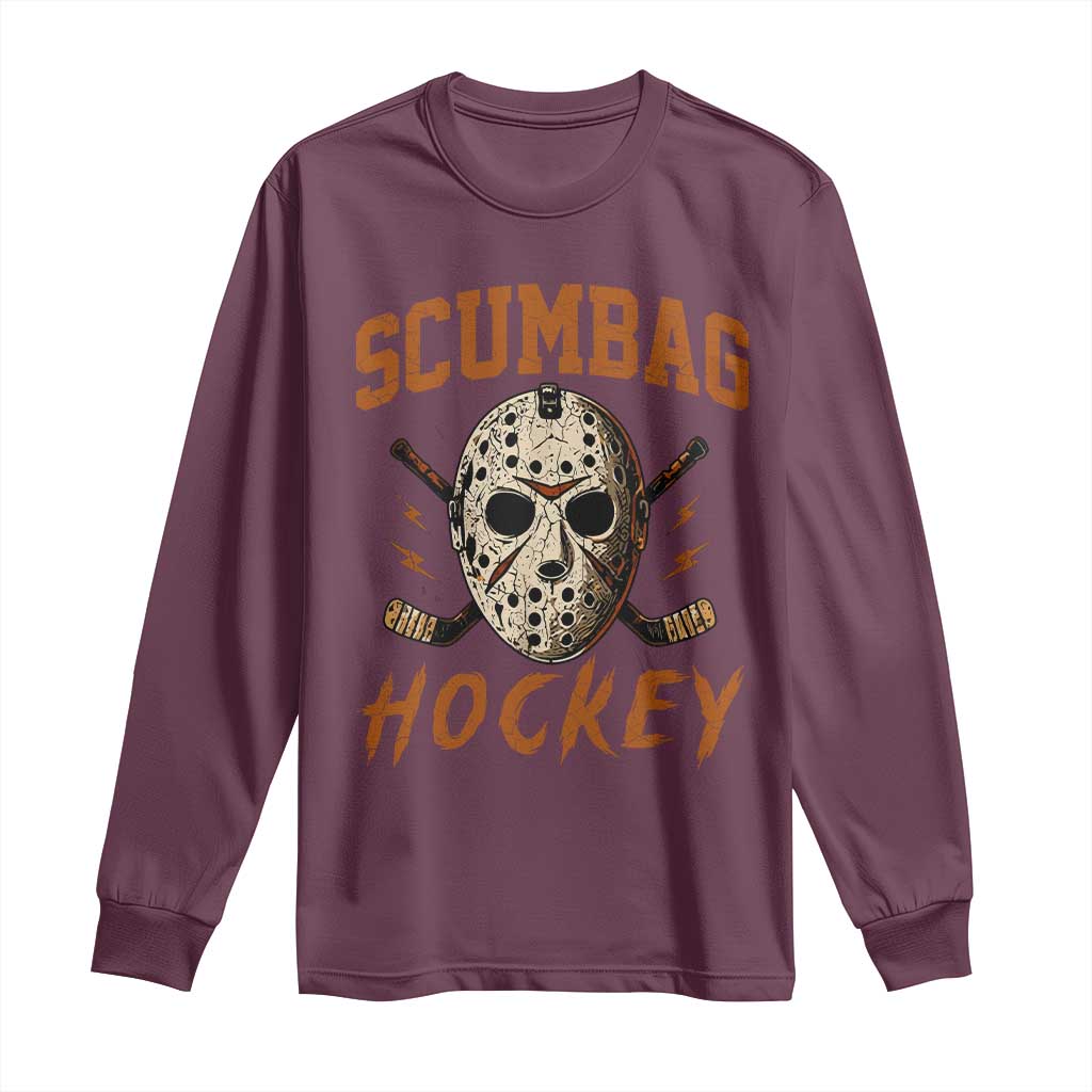 Scumbag Hockey Goalie Mask Distressed Sports Graphic Long Sleeve Shirt