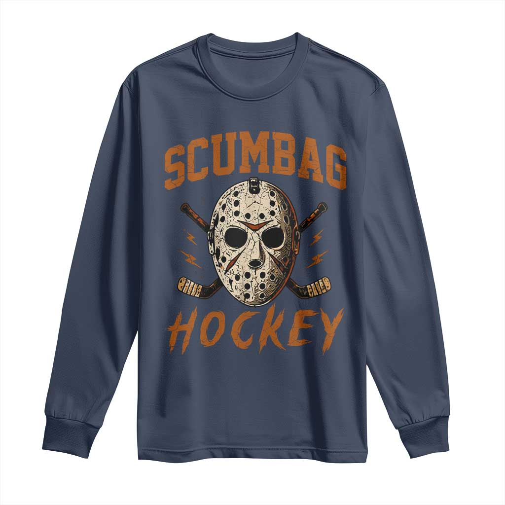 Scumbag Hockey Goalie Mask Distressed Sports Graphic Long Sleeve Shirt