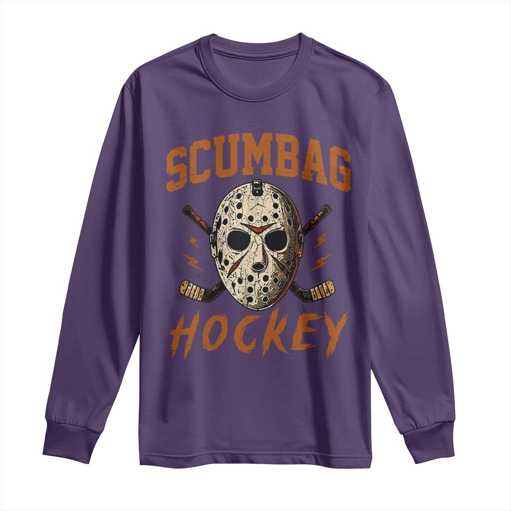 Scumbag Hockey Goalie Mask Distressed Sports Graphic Long Sleeve Shirt
