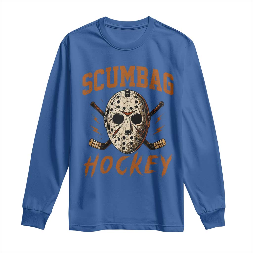 Scumbag Hockey Goalie Mask Distressed Sports Graphic Long Sleeve Shirt