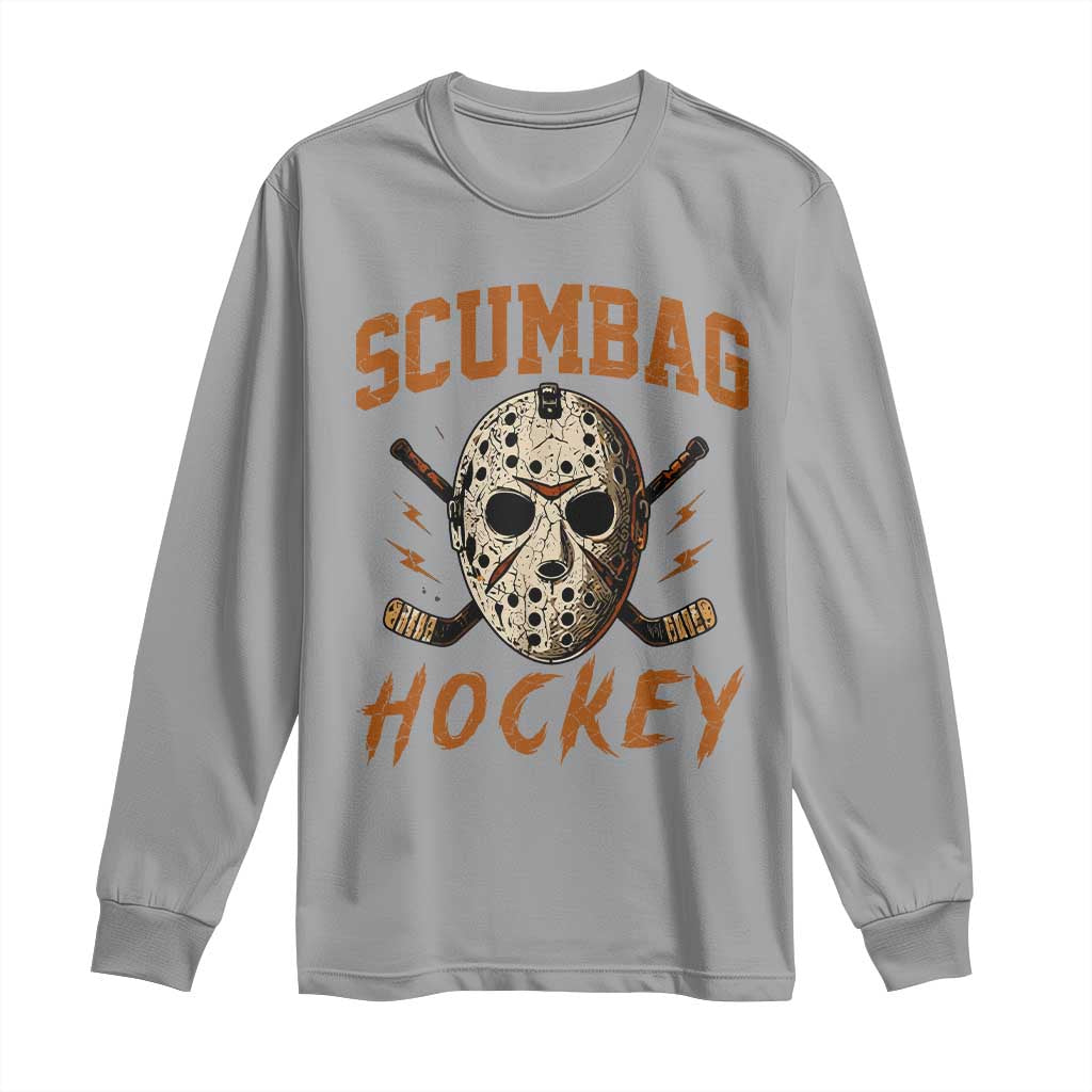 Scumbag Hockey Goalie Mask Distressed Sports Graphic Long Sleeve Shirt