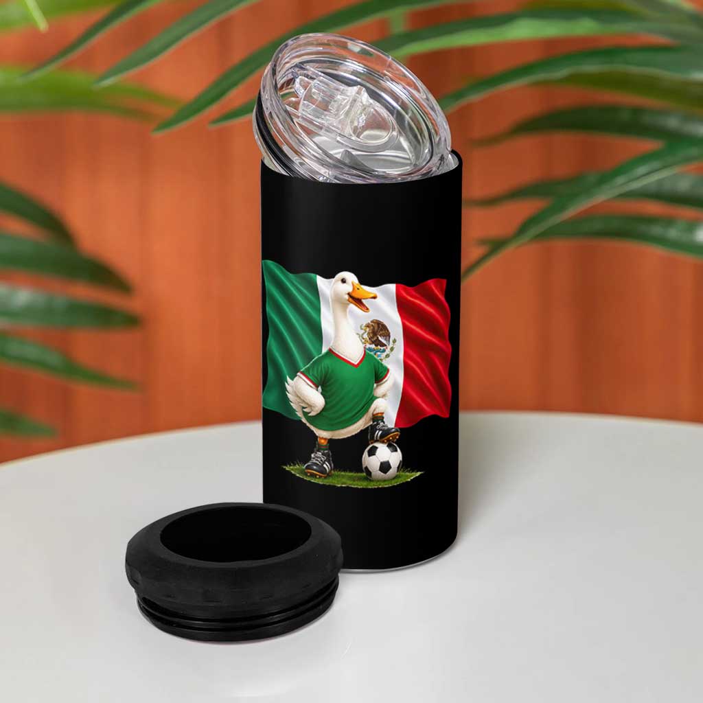 Merlin the Duck Mexico Flag Soccer Player 4 in 1 Can Cooler Tumbler Mexican Pride Football Fans