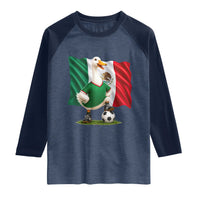 Merlin the Duck Mexico Flag Soccer Player Raglan Shirt Mexican Pride Football Fans