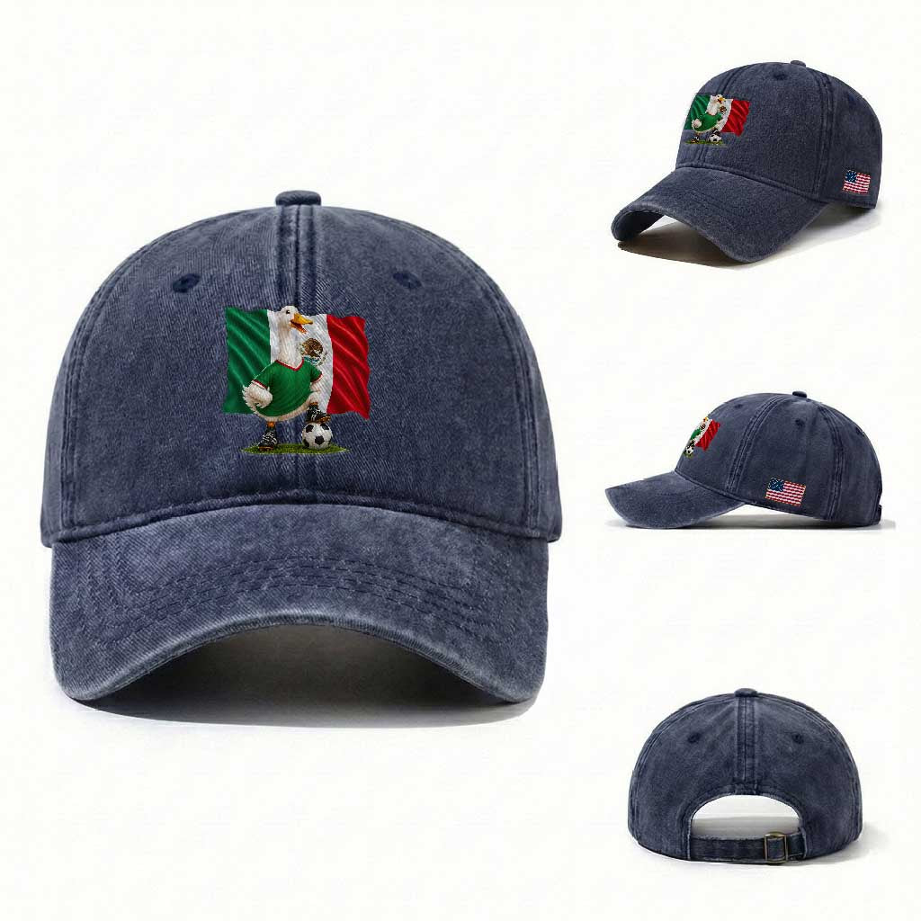 Merlin the Duck Mexico Flag Soccer Player Washed Cotton Baseball Cap Mexican Pride Football Fans
