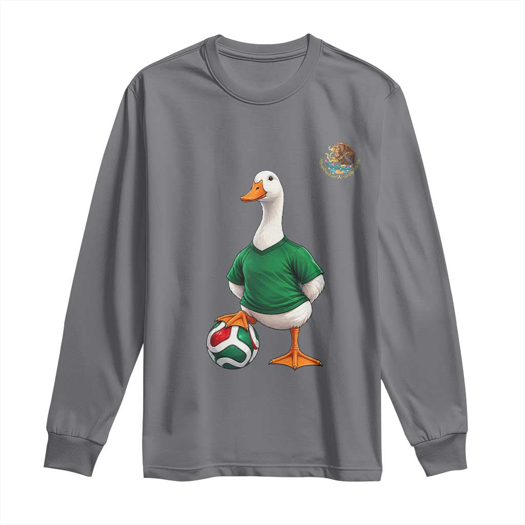 Merlin the Duck Soccer Player Mexico Fans Long Sleeve Shirt Mexican Sports Futbol Lovers Viral Animal in Green Jersey Graphic