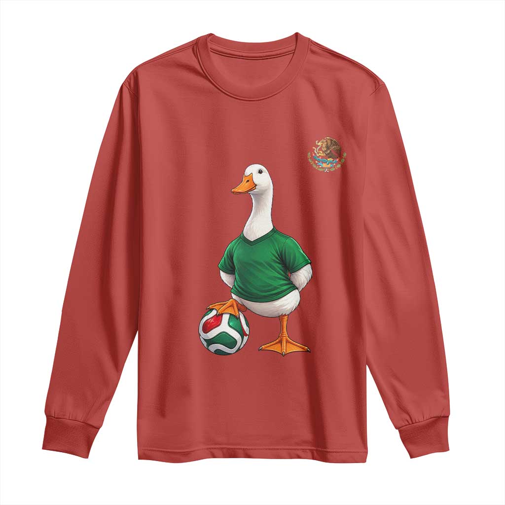 Merlin the Duck Soccer Player Mexico Fans Long Sleeve Shirt Mexican Sports Futbol Lovers Viral Animal in Green Jersey Graphic