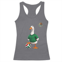 Merlin the Duck Soccer Player Mexico Fans Racerback Tank Top Mexican Sports Futbol Lovers Viral Animal in Green Jersey Graphic