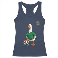 Merlin the Duck Soccer Player Mexico Fans Racerback Tank Top Mexican Sports Futbol Lovers Viral Animal in Green Jersey Graphic