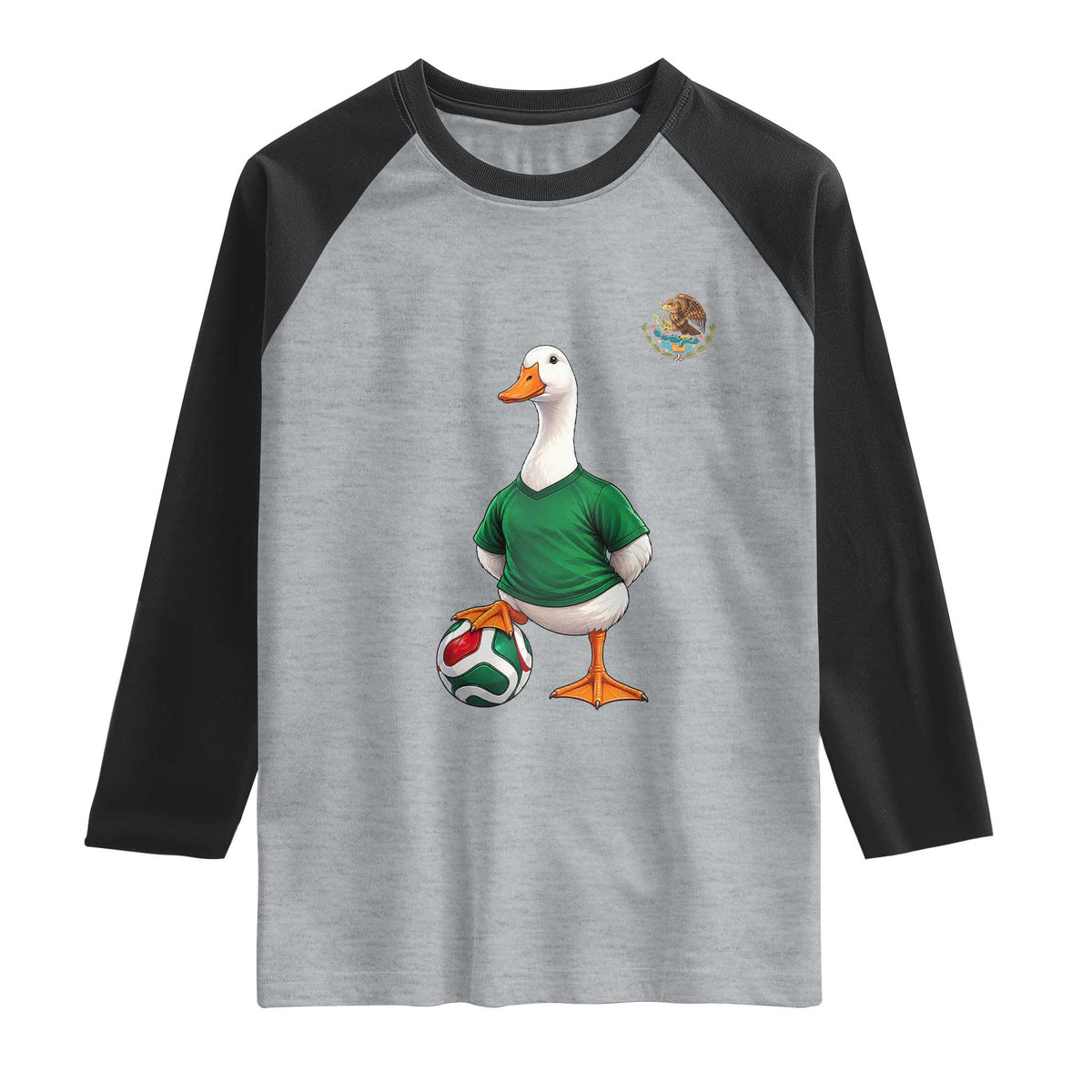 Merlin the Duck Soccer Player Mexico Fans Raglan Shirt Mexican Sports Futbol Lovers Viral Animal in Green Jersey Graphic