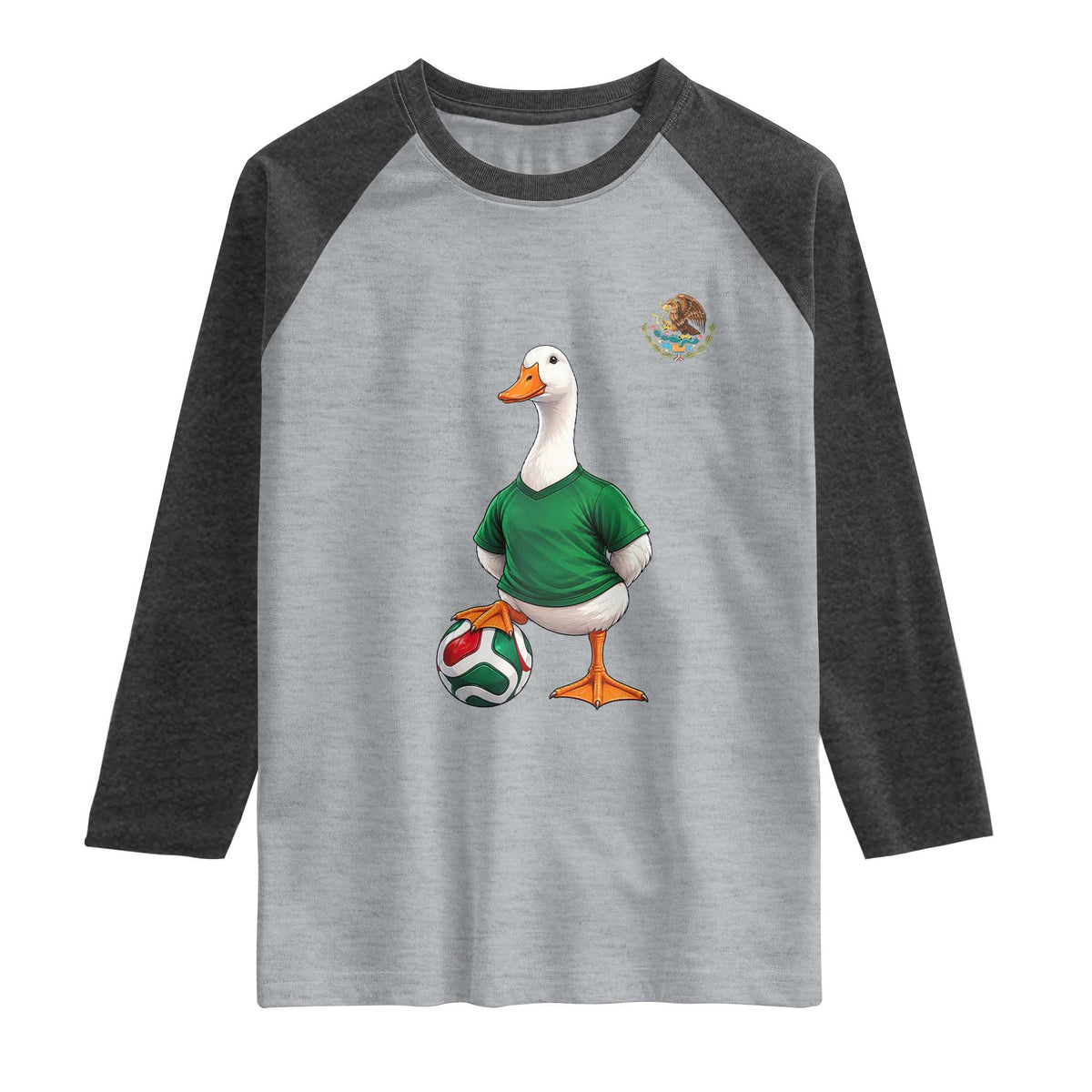 Merlin the Duck Soccer Player Mexico Fans Raglan Shirt Mexican Sports Futbol Lovers Viral Animal in Green Jersey Graphic
