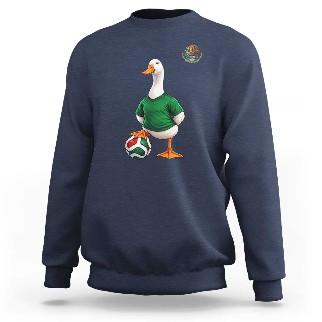 Merlin the Duck Soccer Player Mexico Fans Sweatshirt Mexican Sports Futbol Lovers Viral Animal in Green Jersey Graphic