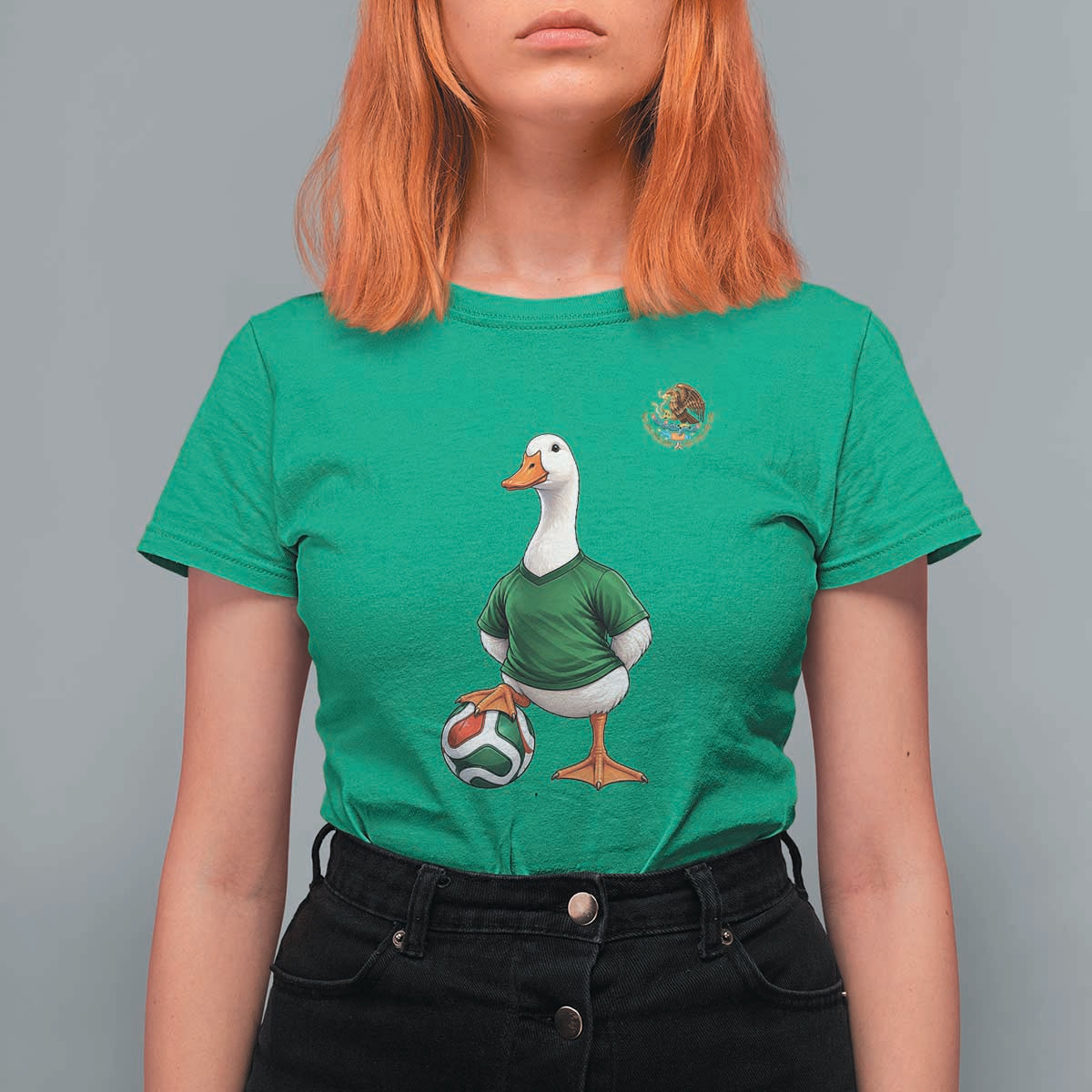 Merlin the Duck Soccer Player Mexico Fans T Shirt For Women Mexican Sports Futbol Lovers Viral Animal in Green Jersey Graphic