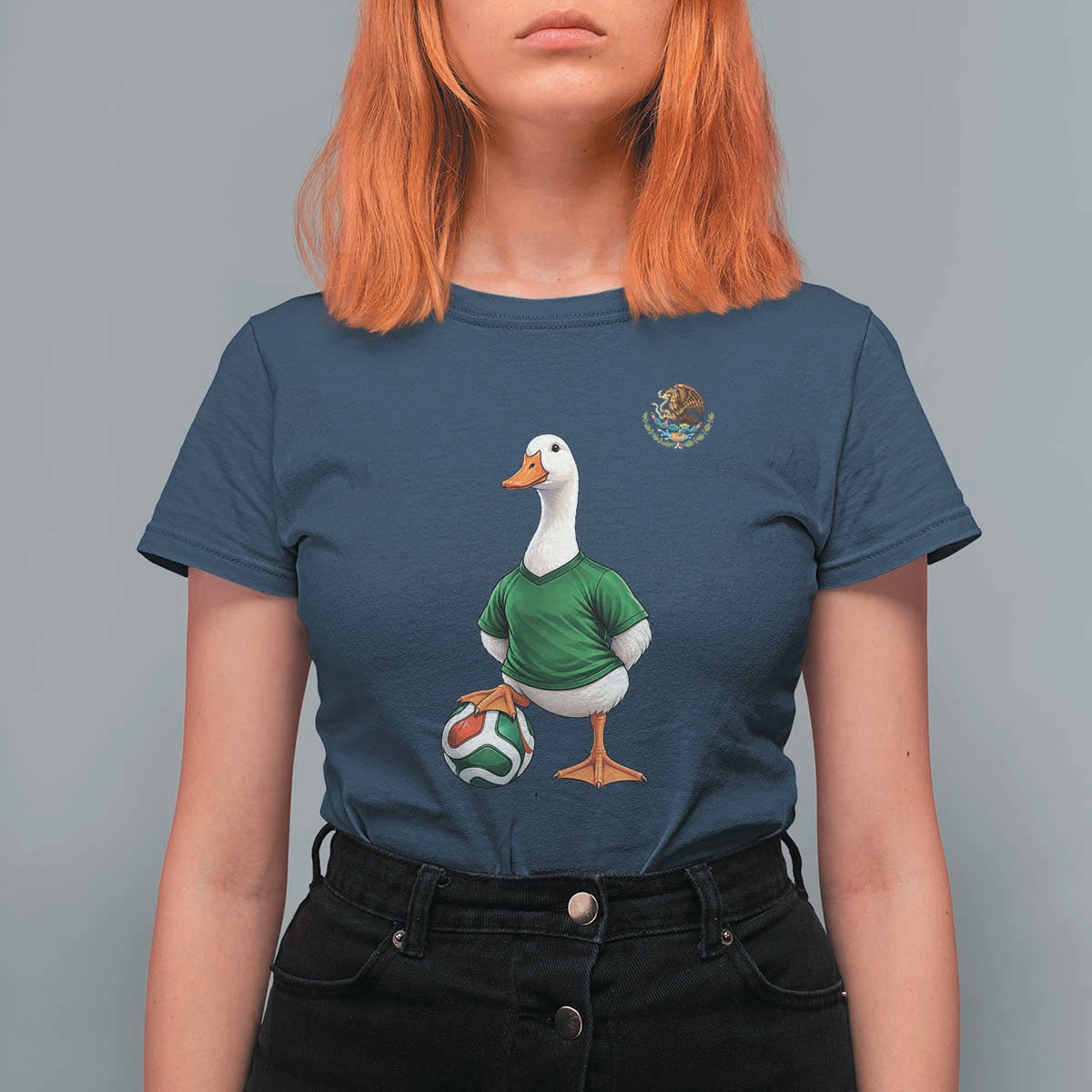 Merlin the Duck Soccer Player Mexico Fans T Shirt For Women Mexican Sports Futbol Lovers Viral Animal in Green Jersey Graphic