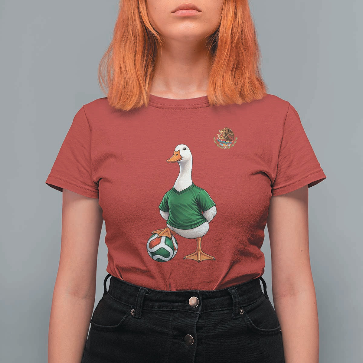 Merlin the Duck Soccer Player Mexico Fans T Shirt For Women Mexican Sports Futbol Lovers Viral Animal in Green Jersey Graphic