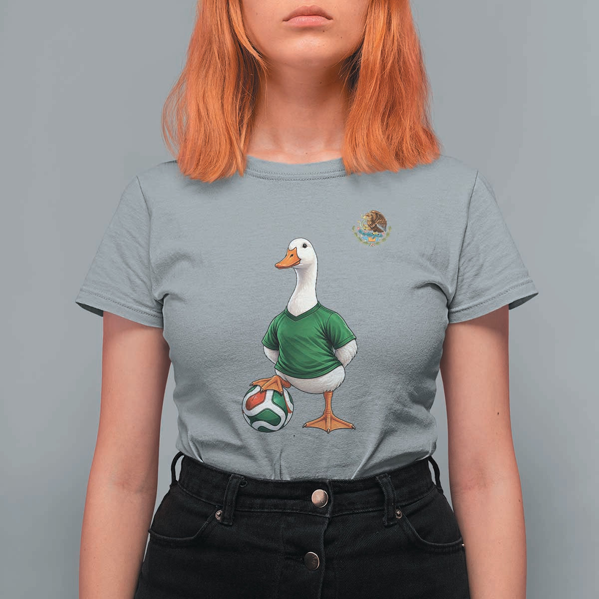 Merlin the Duck Soccer Player Mexico Fans T Shirt For Women Mexican Sports Futbol Lovers Viral Animal in Green Jersey Graphic