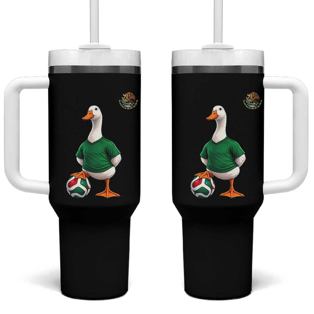 Merlin the Duck Soccer Player Mexico Fans Tumbler With Handle Mexican Sports Futbol Lovers Viral Animal in Green Jersey Graphic