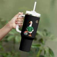 Merlin the Duck Soccer Player Mexico Fans Tumbler With Handle Mexican Sports Futbol Lovers Viral Animal in Green Jersey Graphic