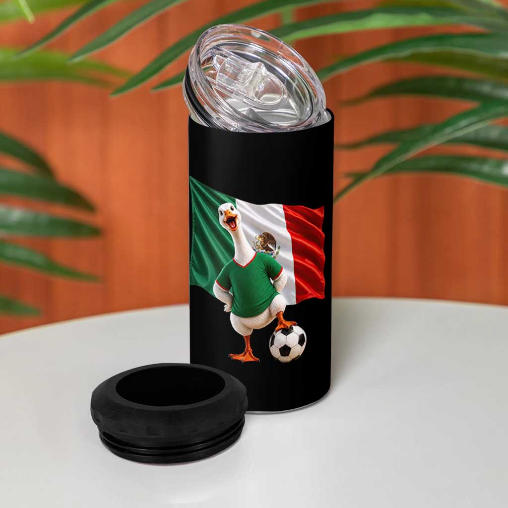 Funny Screaming Merlin the Duck 4 in 1 Can Cooler Tumbler Mexico Soccer Flag Football Fans