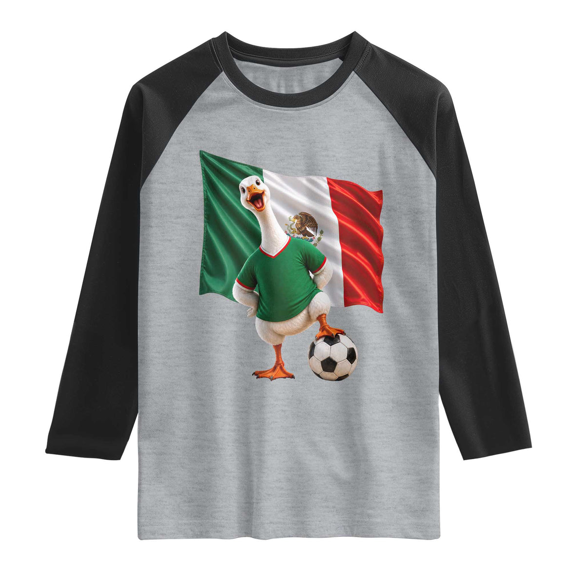 Funny Screaming Merlin the Duck Raglan Shirt Mexico Soccer Flag Football Fans