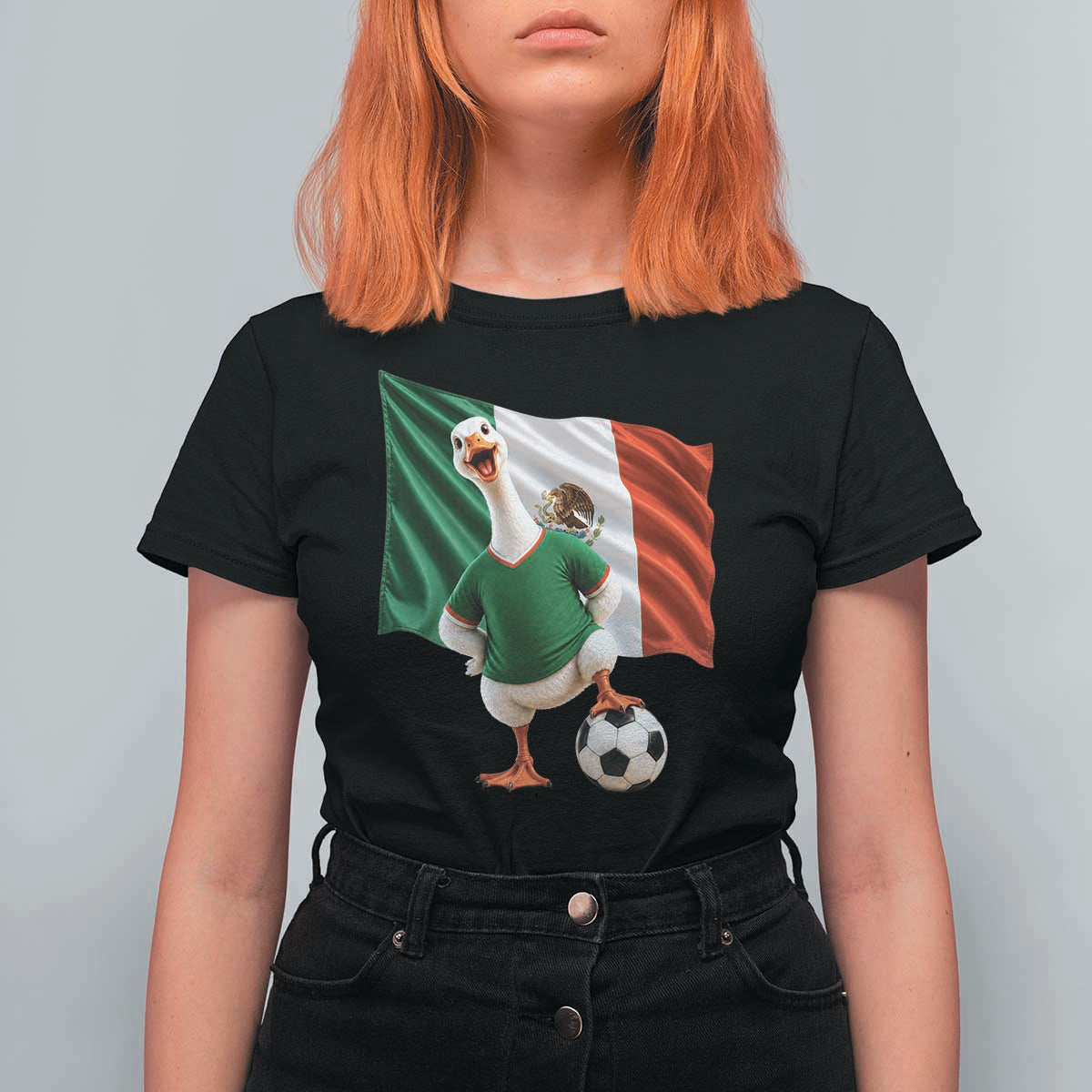 Funny Screaming Merlin the Duck T Shirt For Women Mexico Soccer Flag Football Fans