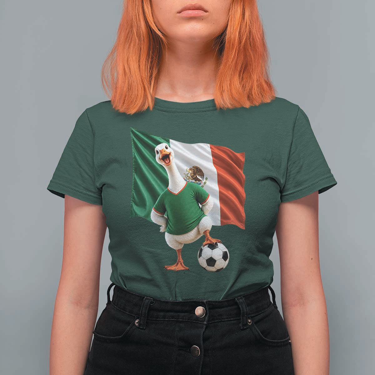 Funny Screaming Merlin the Duck T Shirt For Women Mexico Soccer Flag Football Fans