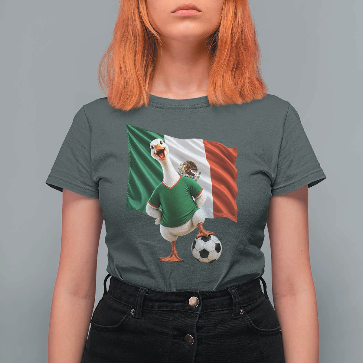 Funny Screaming Merlin the Duck T Shirt For Women Mexico Soccer Flag Football Fans