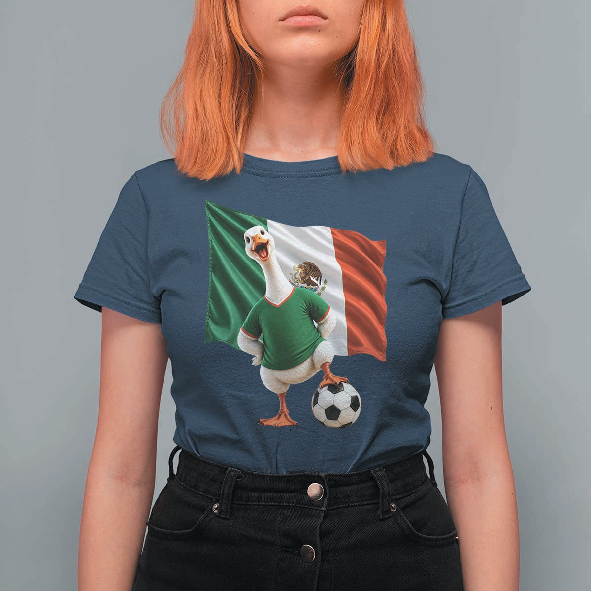 Funny Screaming Merlin the Duck T Shirt For Women Mexico Soccer Flag Football Fans