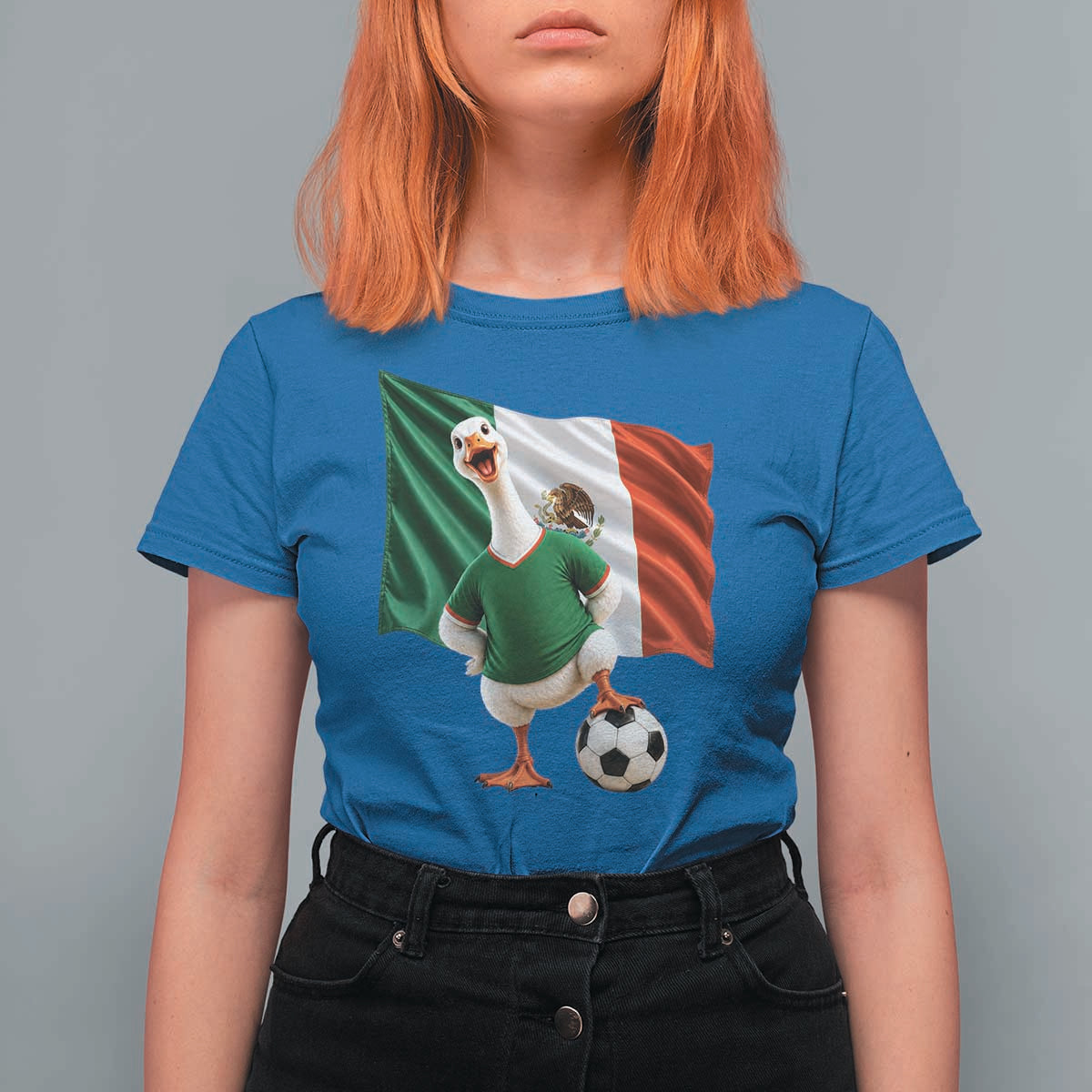 Funny Screaming Merlin the Duck T Shirt For Women Mexico Soccer Flag Football Fans